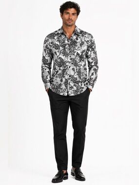 Suslo Couture Black & White Paisley Button-Down Shirt NWOT
